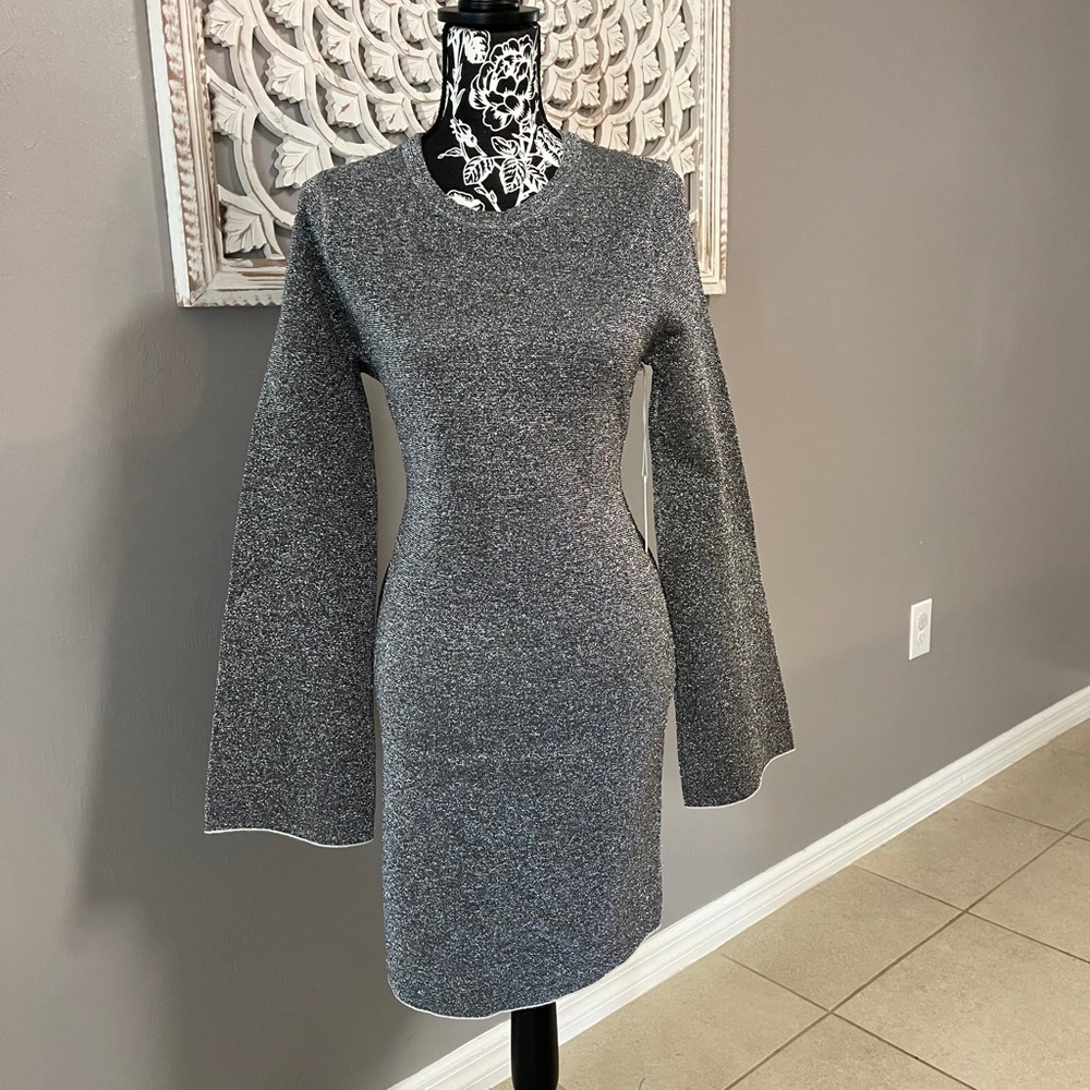 Good American Sparkle Bell Sleeve Body-Con Dress